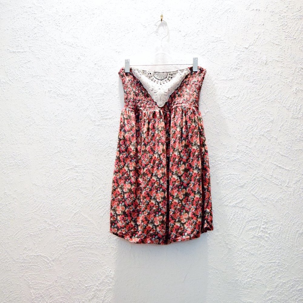 Pink Crochet Lace Floral Strapless Tube Top | Size M